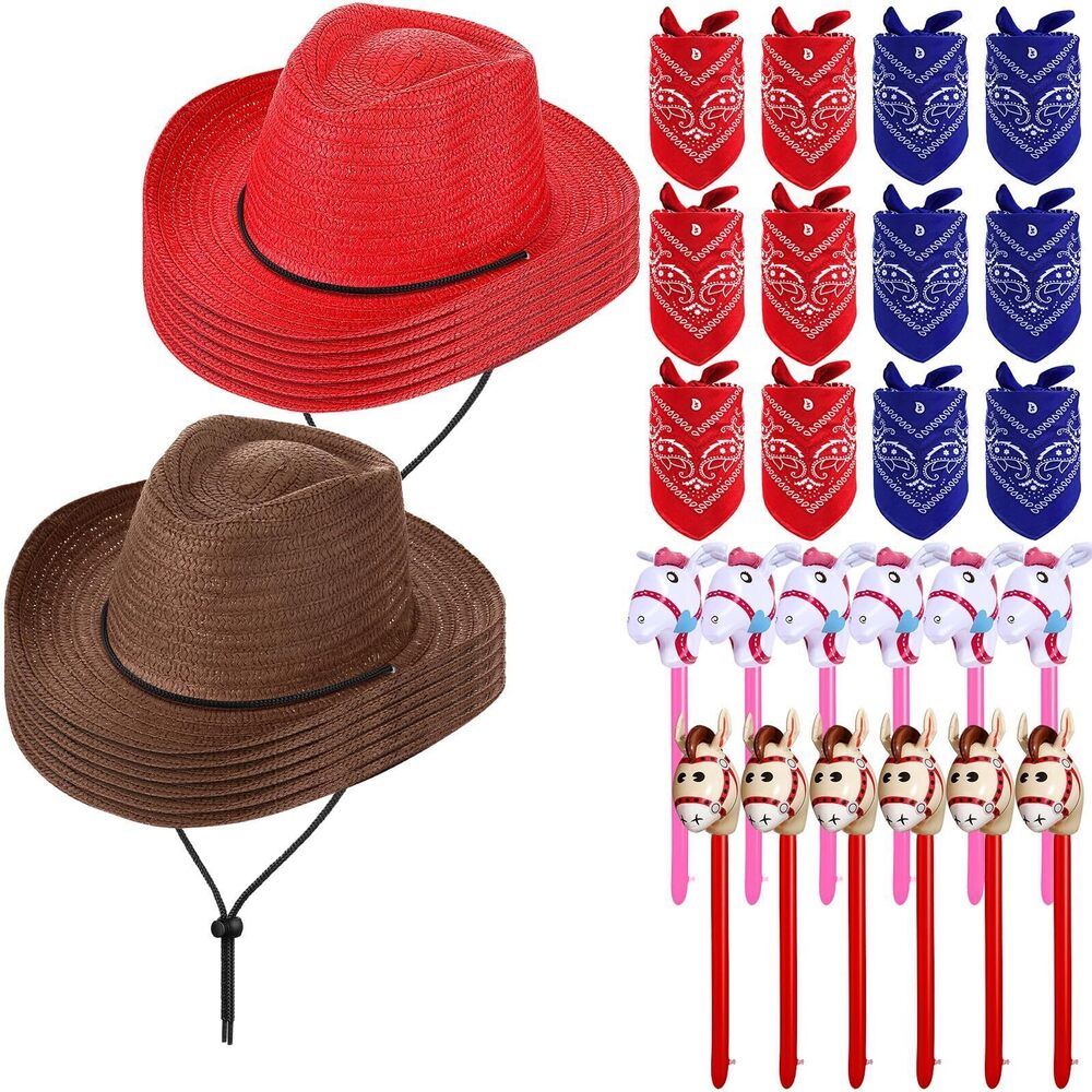 5071 36 Pcs Christmas Cowboy Party Costume Set Cowboy Hats Paisley Bandanas